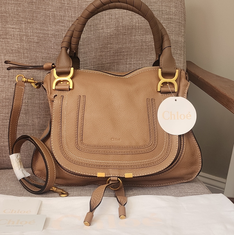 $2690 NWT 100% Auth Chloe Marcie Medium Leather Satchel Brown "Nut"